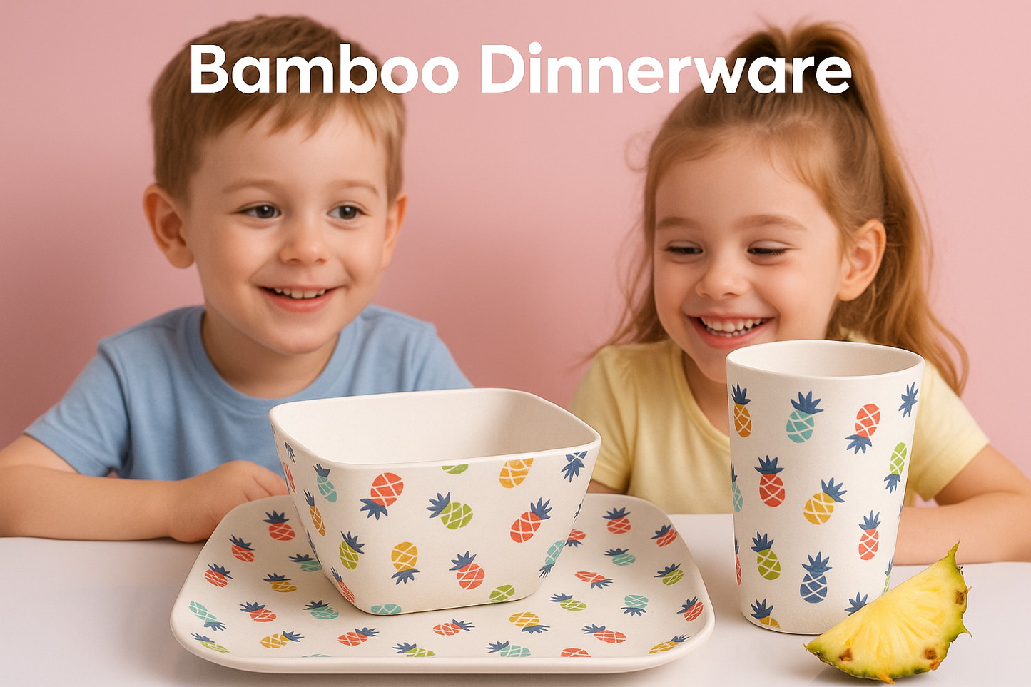 Eco-Friendly Bamboo Kids Dinner Set | Plate, Bowl & Cup-Pineapple design