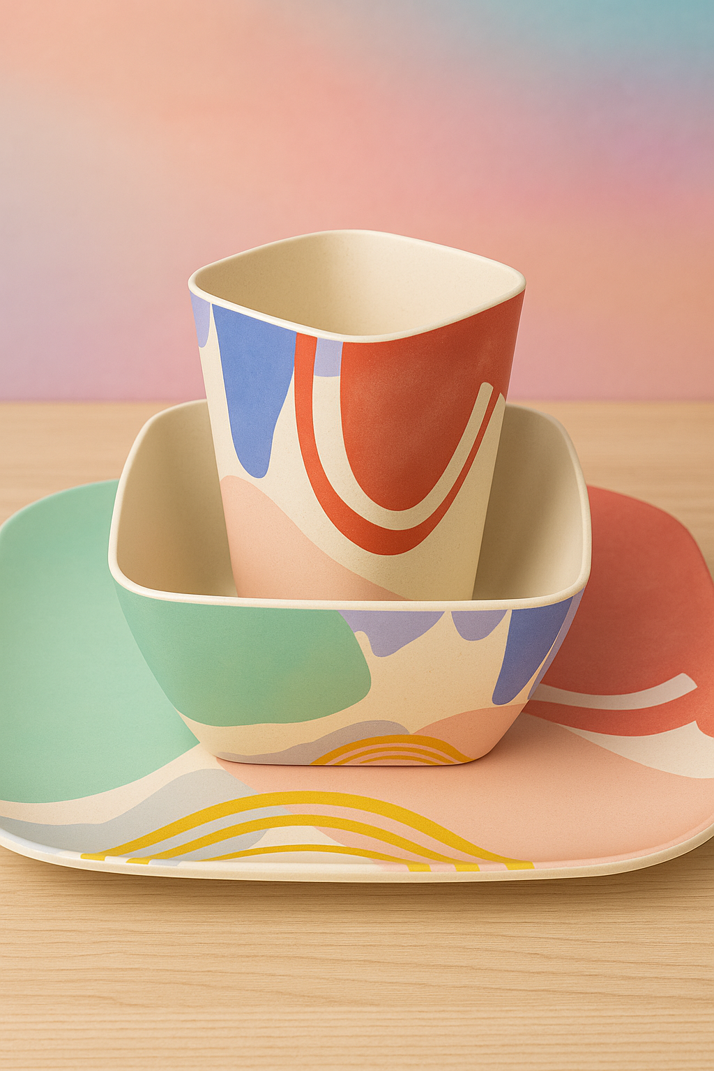 Eco-Friendly Bamboo Kids Dinner Set-Free Hand Design