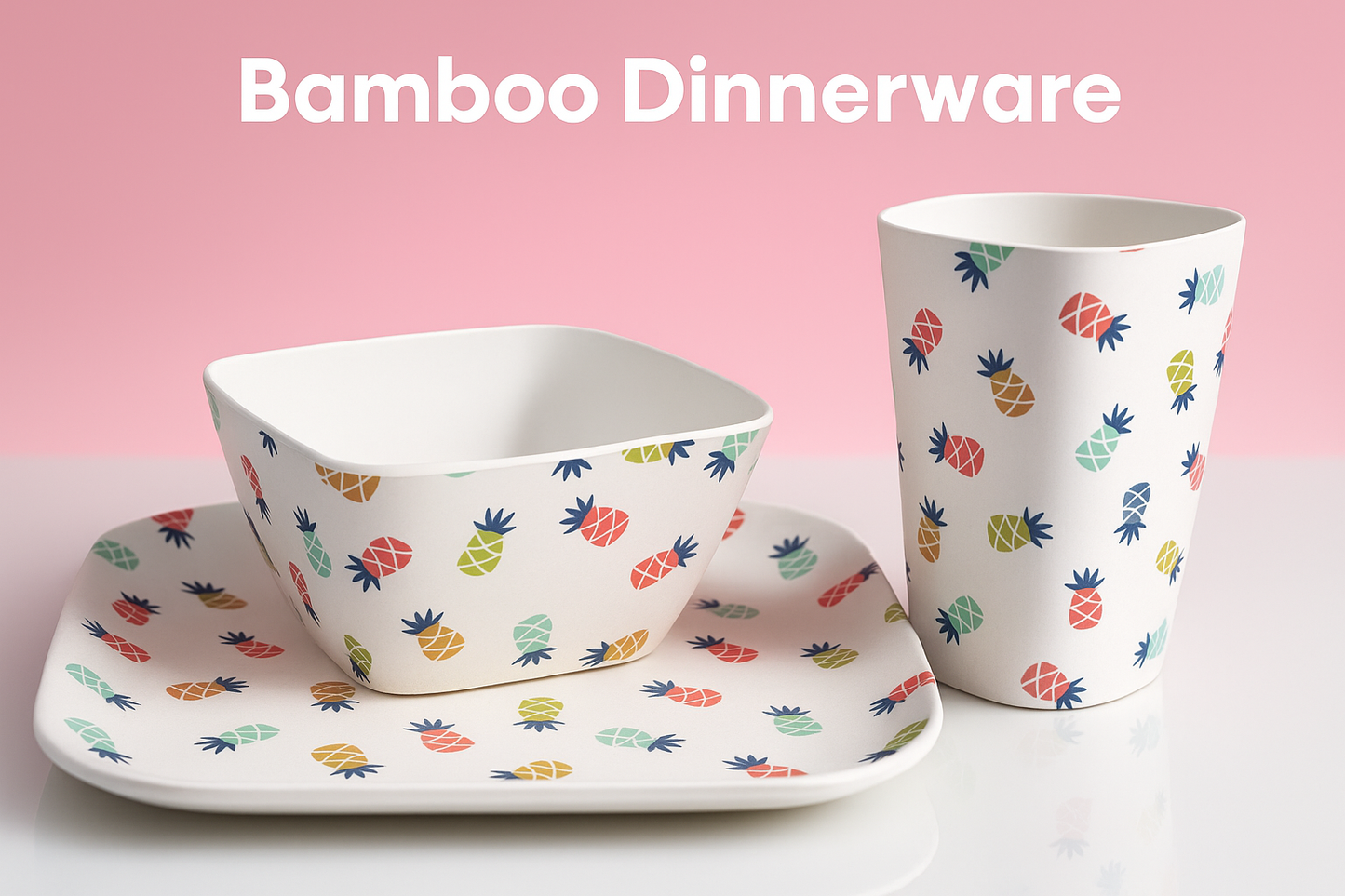 Eco-Friendly Bamboo Kids Dinner Set | Plate, Bowl & Cup-Pineapple design