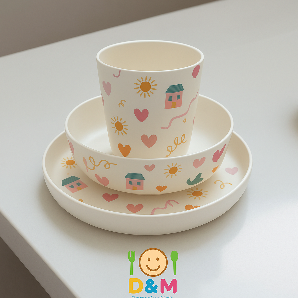 Eco-Friendly Bamboo Kids Dinner Set-Heart Design