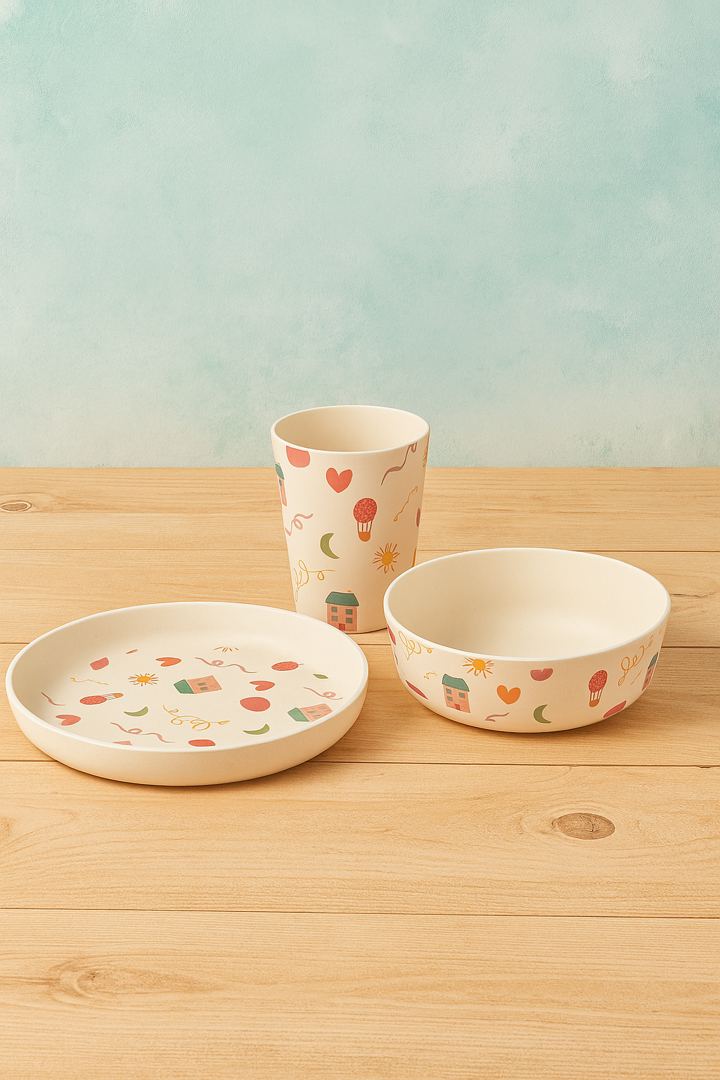 Eco-Friendly Bamboo Kids Dinner Set-Heart Design