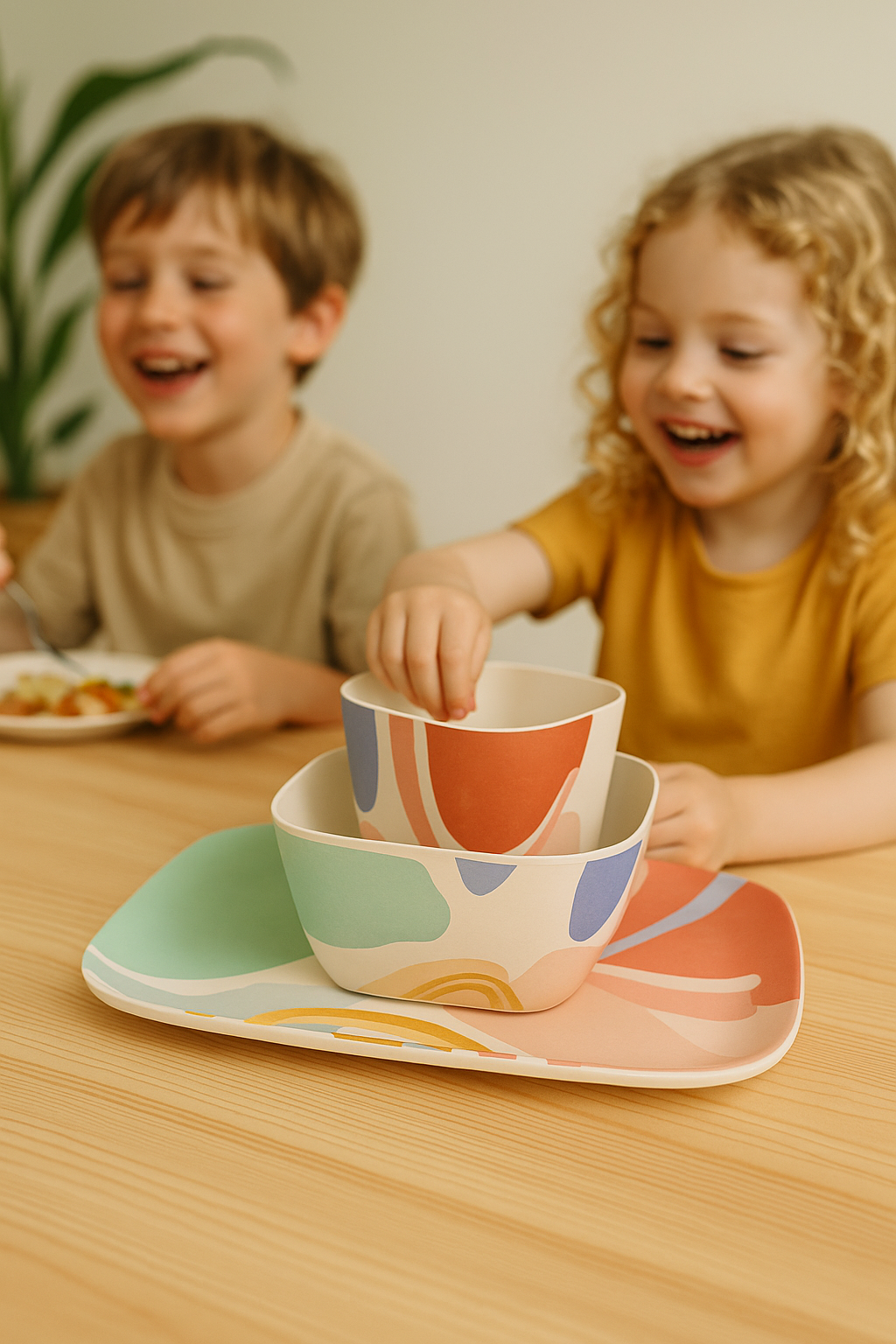 Eco-Friendly Bamboo Kids Dinner Set-Free Hand Design
