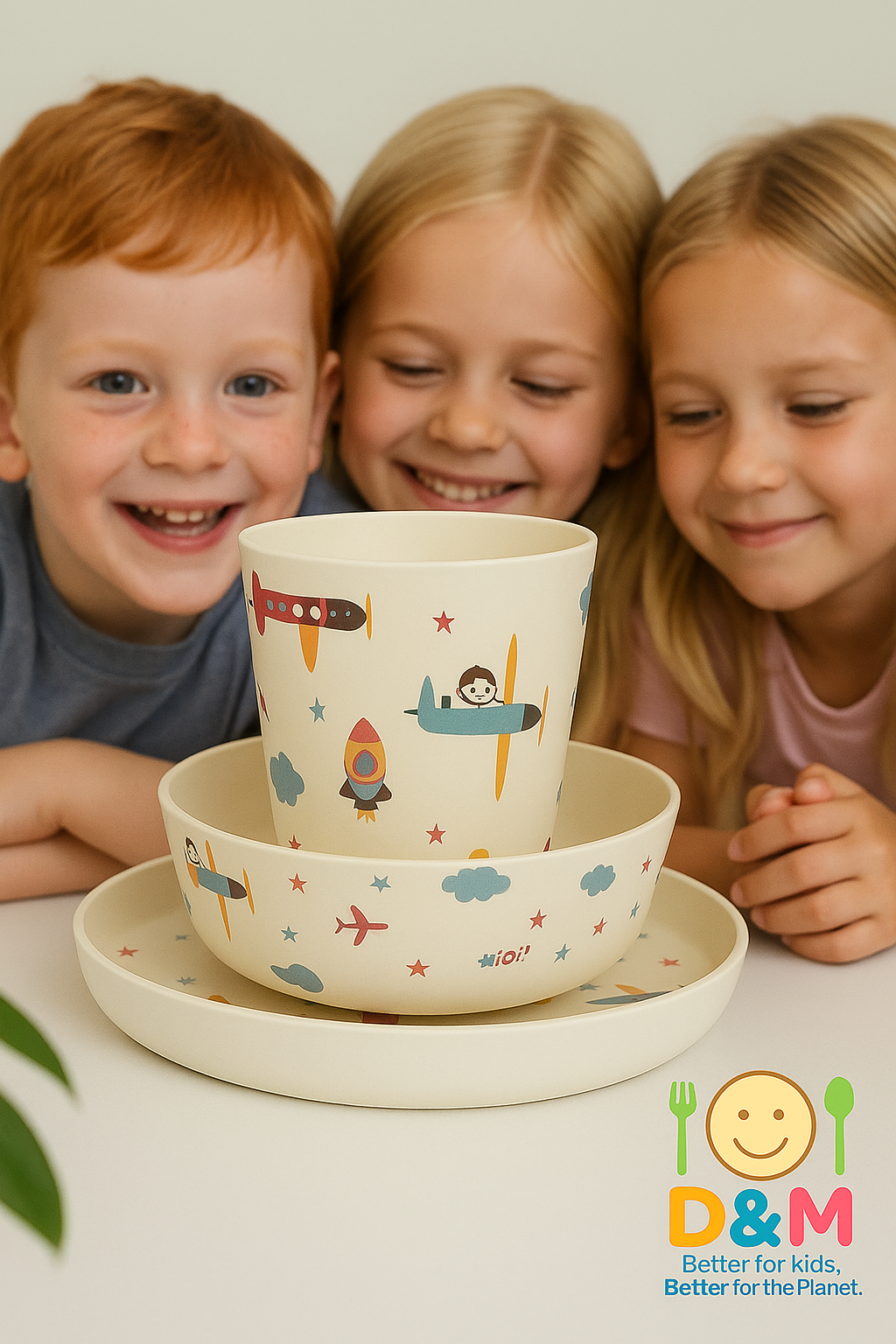 Eco-Friendly Bamboo Kids Dinner Set-Aeroplane Print